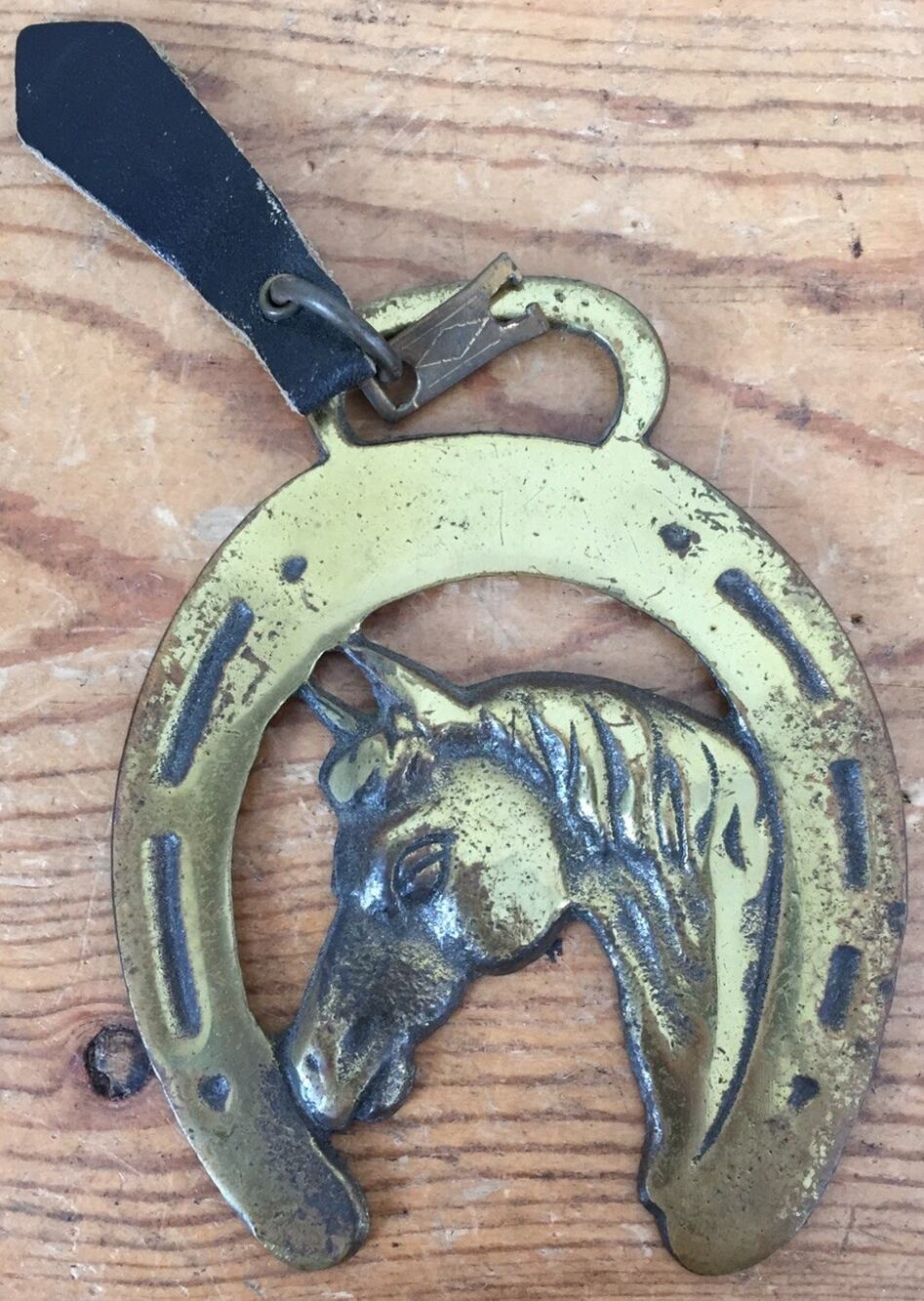 Vintage Antique Horse Brass Medallion Saddle Plaque Shoe Harness Ornament 3"